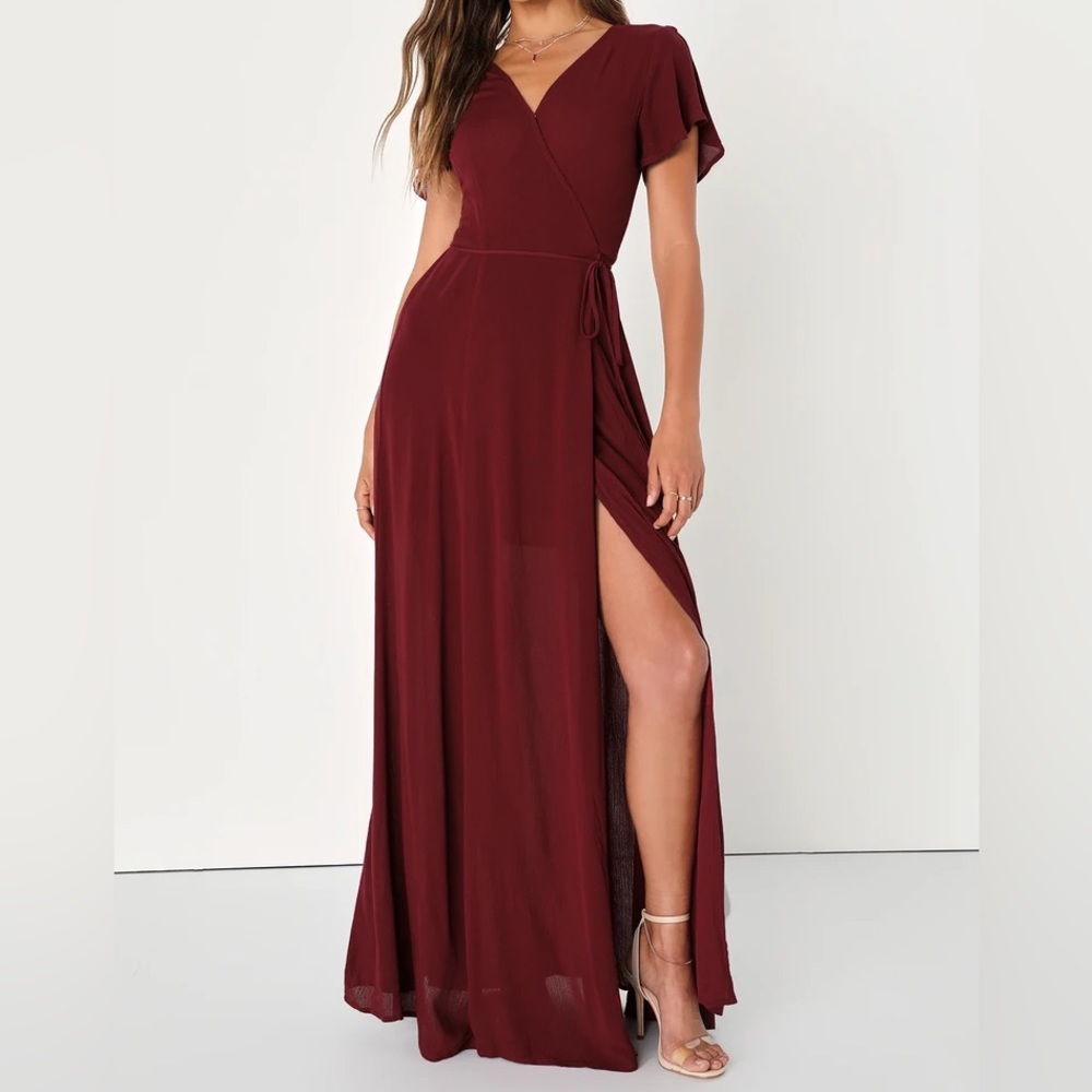 NWT Lulu’s Heart of Marigold burgundy maxi wrap dress women’s size medium